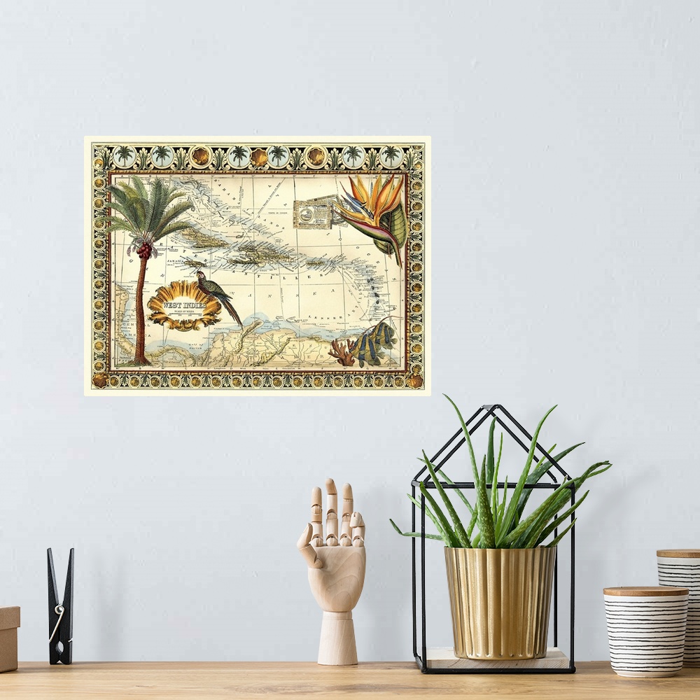 A bohemian room featuring Tropical Map of West Indies