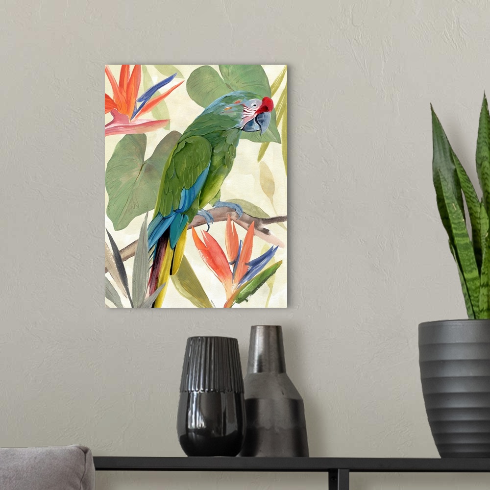A modern room featuring Tropical Parrot Composition I