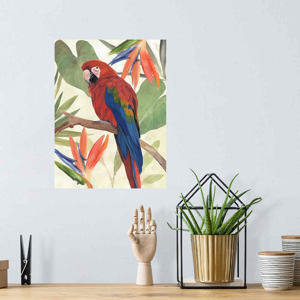 A bohemian room featuring Tropical Parrot Composition II