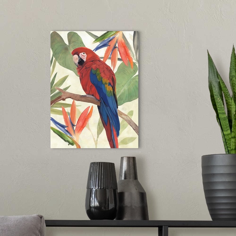 A modern room featuring Tropical Parrot Composition II