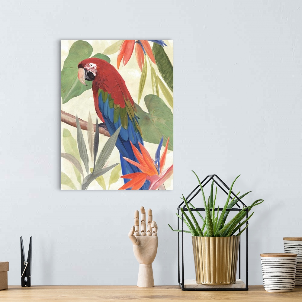 A bohemian room featuring Tropical Parrot Composition III