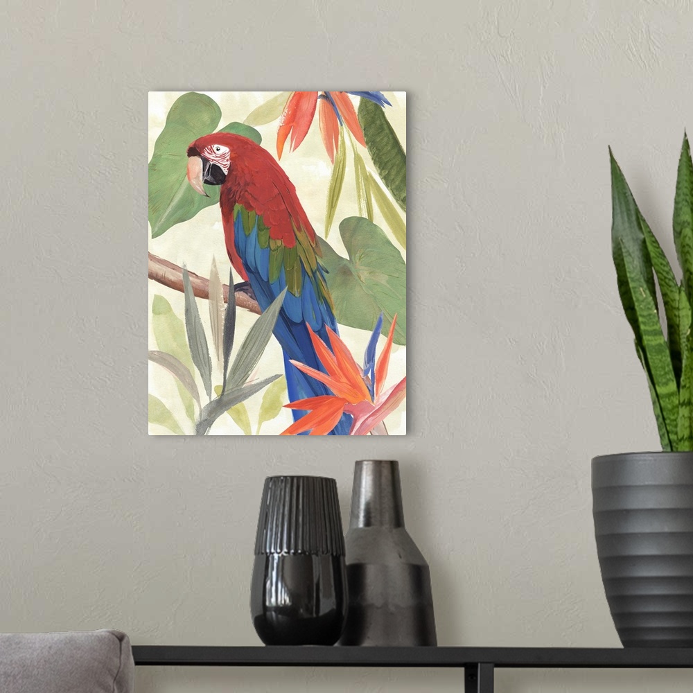 A modern room featuring Tropical Parrot Composition III