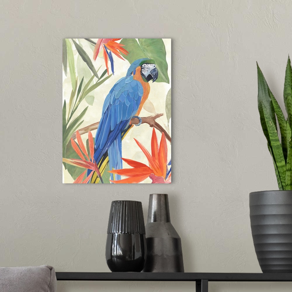 A modern room featuring Tropical Parrot Composition IV