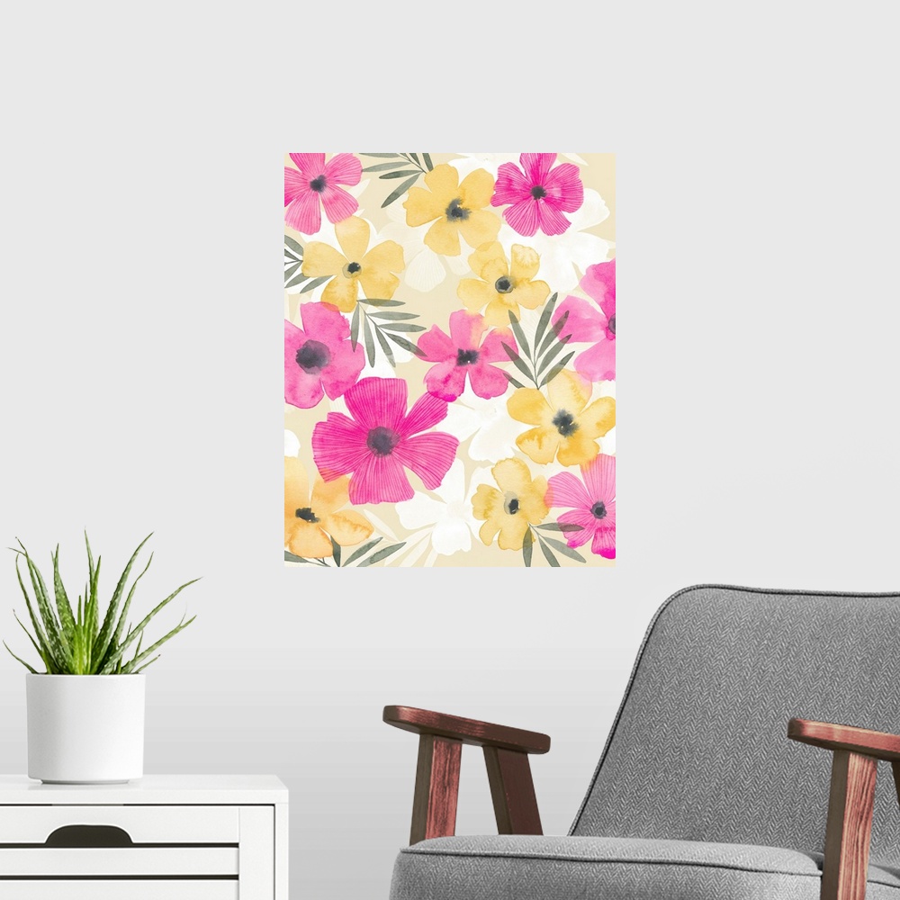 A modern room featuring Tropical Punch Posies I