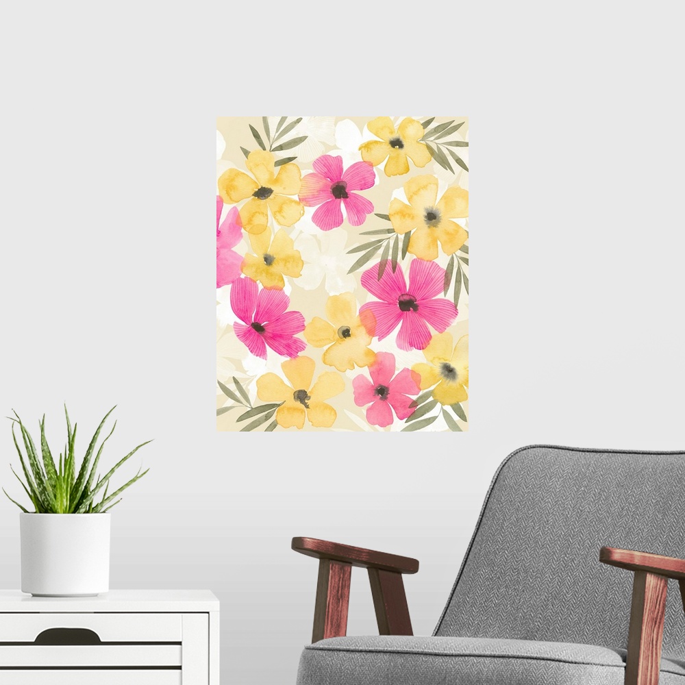 A modern room featuring Tropical Punch Posies II