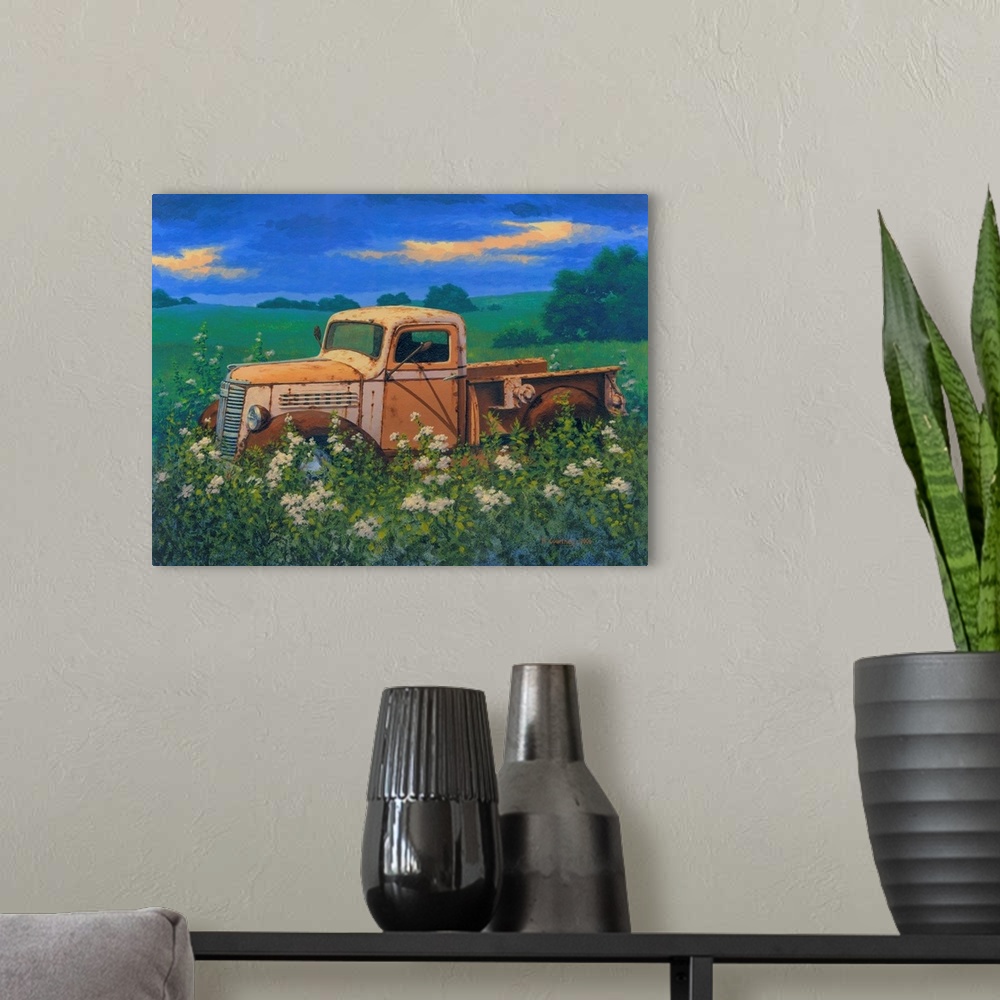 A modern room featuring Truck In The Meadow I