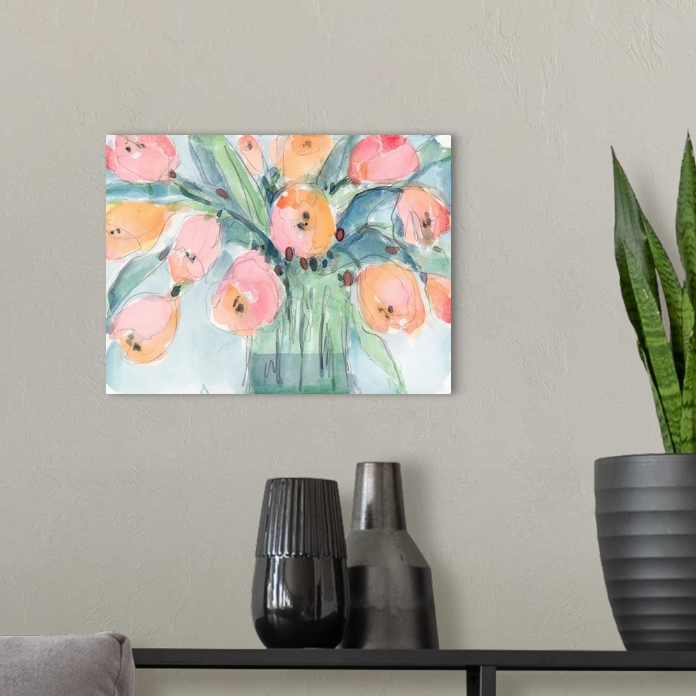 A modern room featuring Tulip Bouquet IV