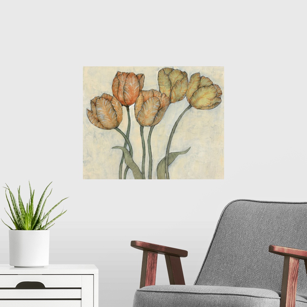 A modern room featuring Tulip Floral Study I