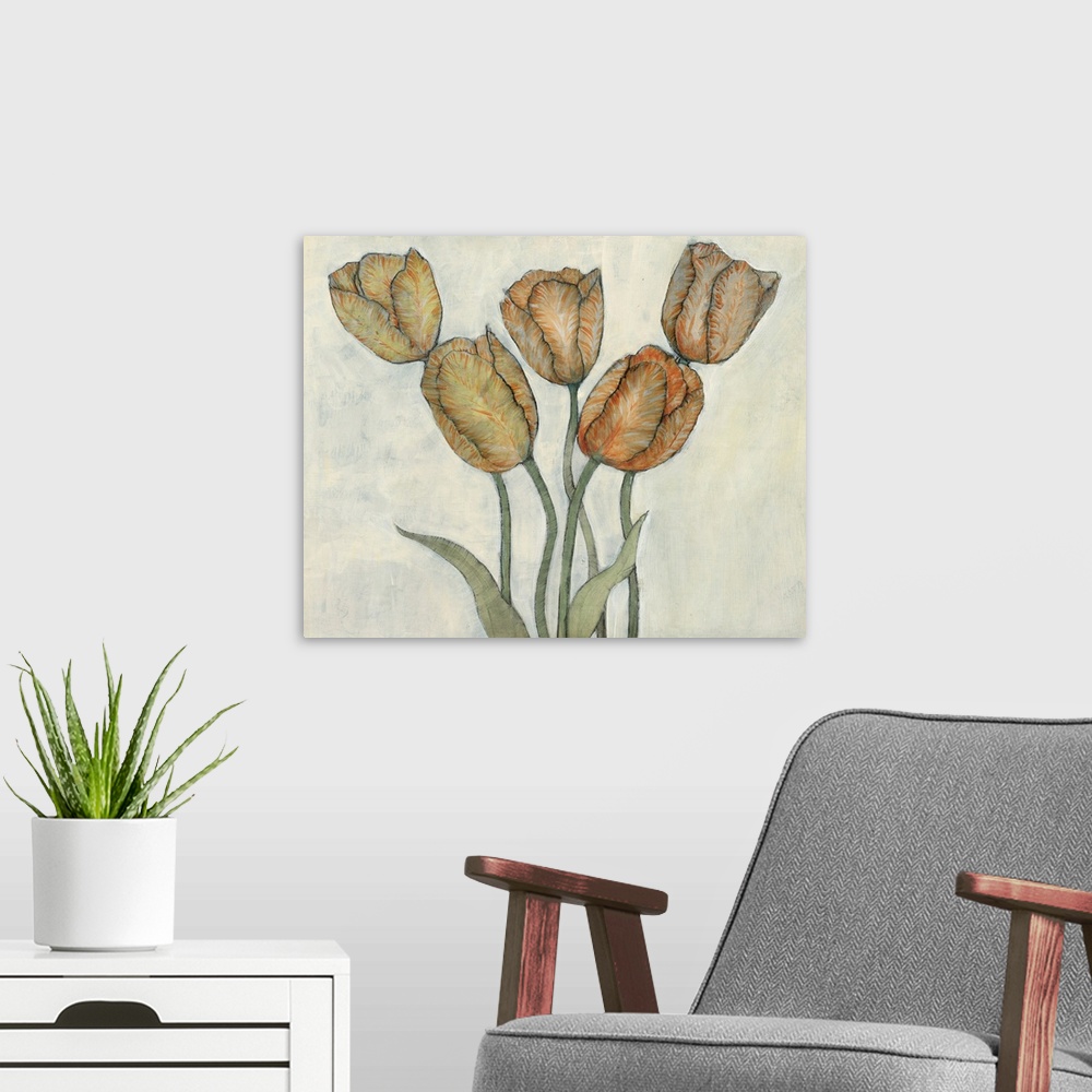 A modern room featuring Tulip Floral Study II
