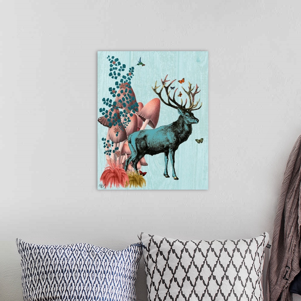 A bohemian room featuring Turquoise Deer In Mushroom Forest