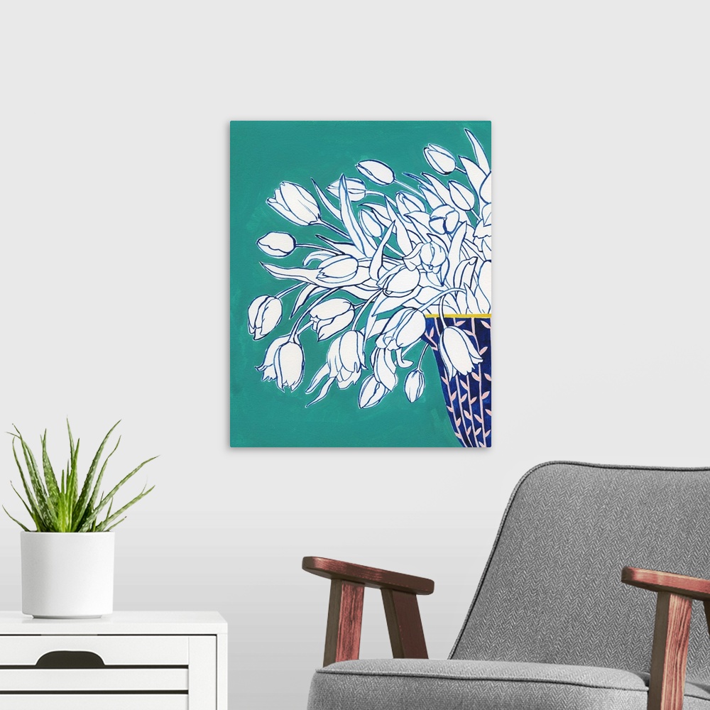A modern room featuring Turquoise Tulip Bouquet I