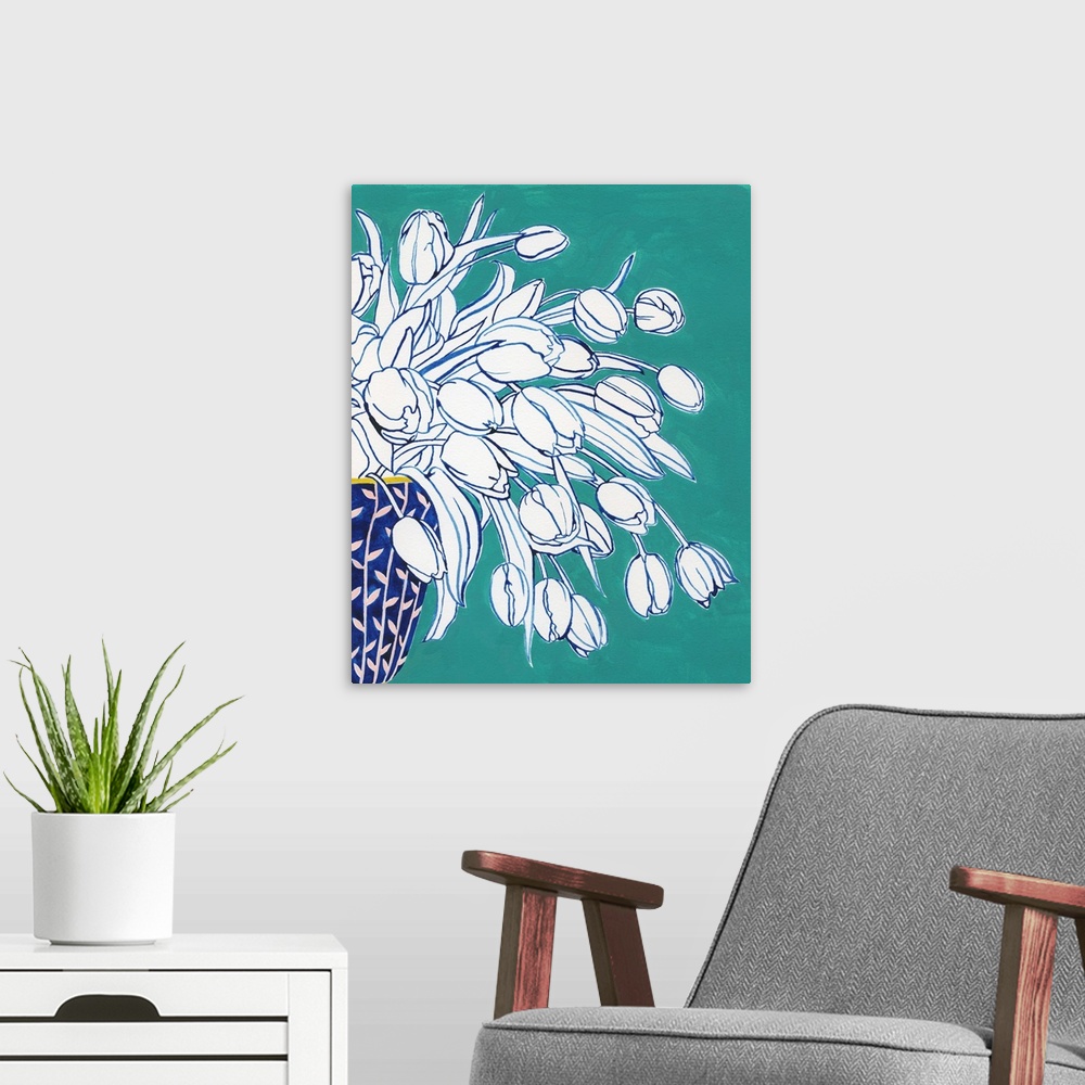 A modern room featuring Turquoise Tulip Bouquet II