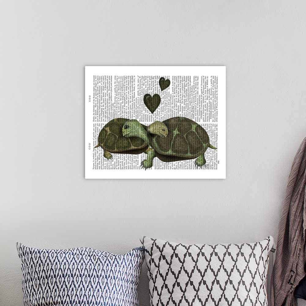 A bohemian room featuring Turtles and Green Hearts