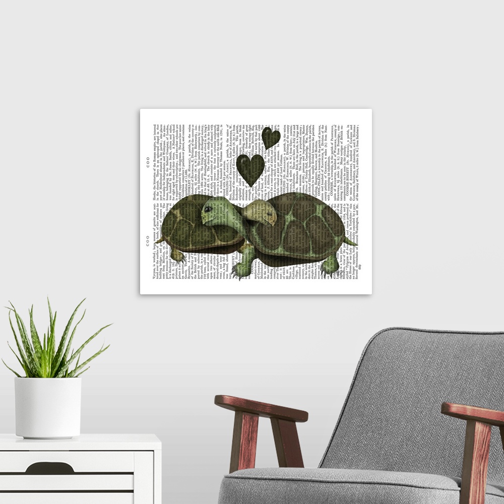 A modern room featuring Turtles and Green Hearts