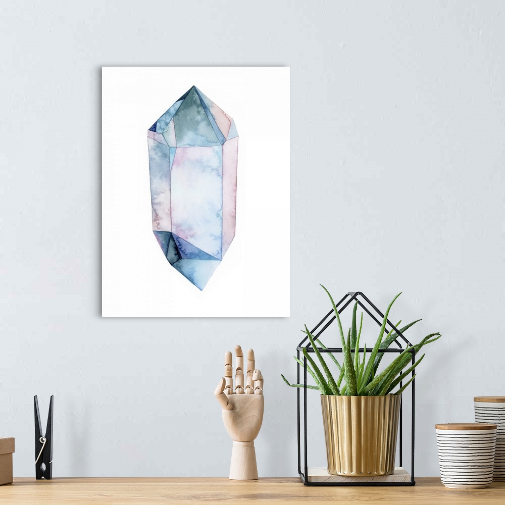 A bohemian room featuring A blending of pastel watercolors in a gem style shape on a white background.