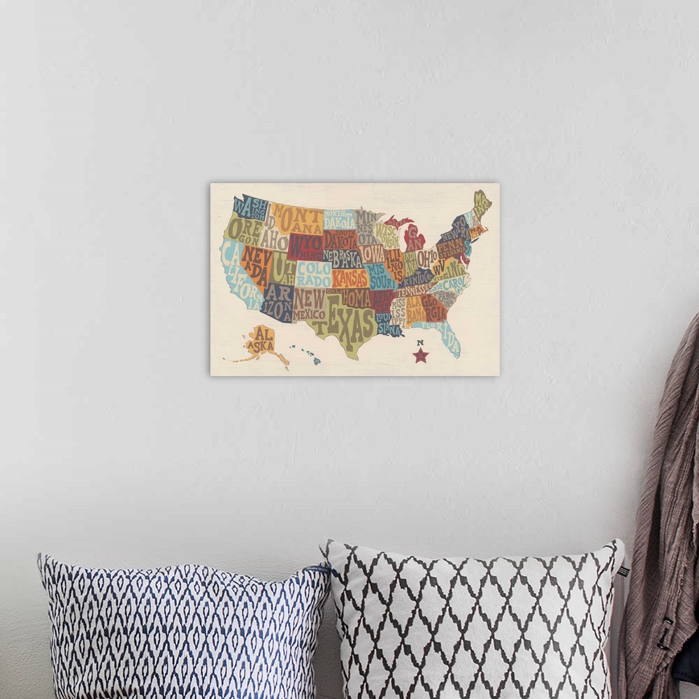A bohemian room featuring United State Signs