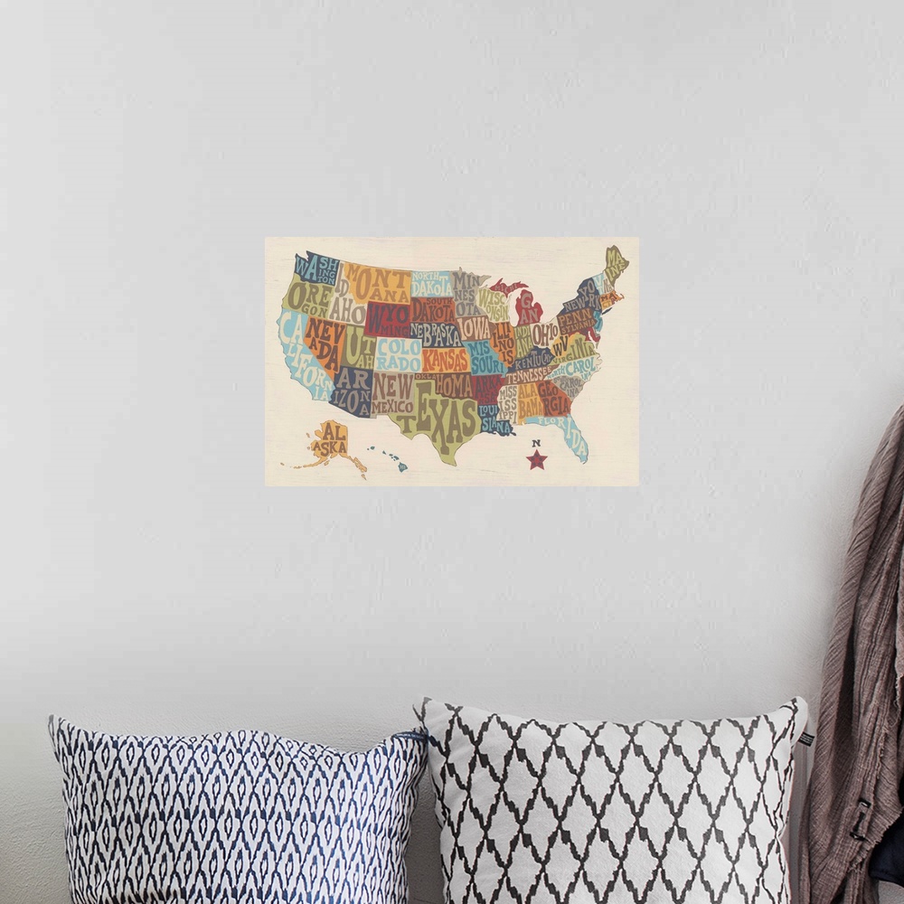 A bohemian room featuring United State Signs