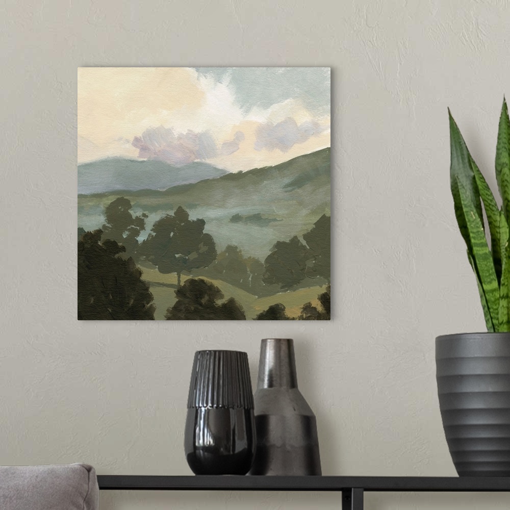 A modern room featuring Valley Through The Trees II
