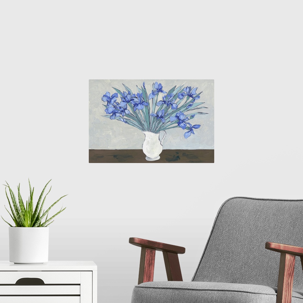 A modern room featuring Van Gogh Irises I