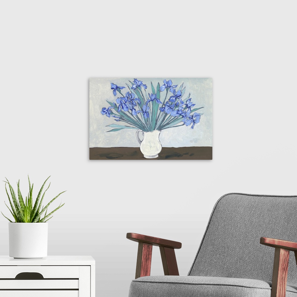 A modern room featuring Van Gogh Irises II