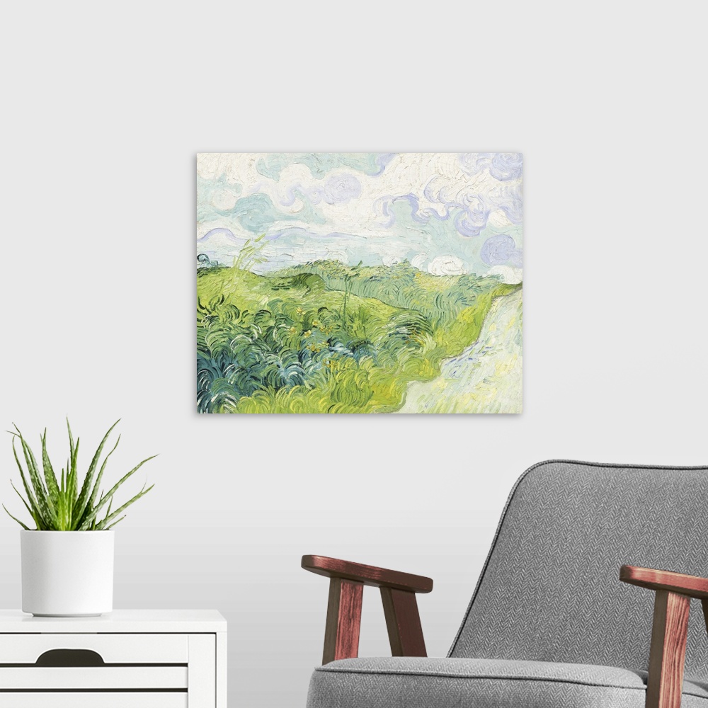 A modern room featuring Van Gogh Landscapes With Clouds I