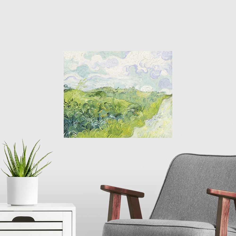A modern room featuring Van Gogh Landscapes With Clouds I