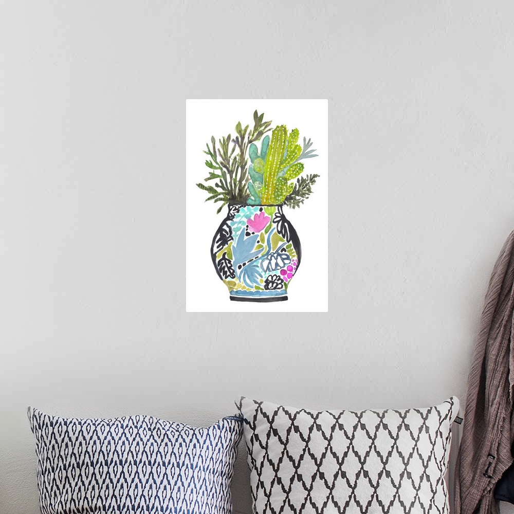 A bohemian room featuring Vase With Cactus I