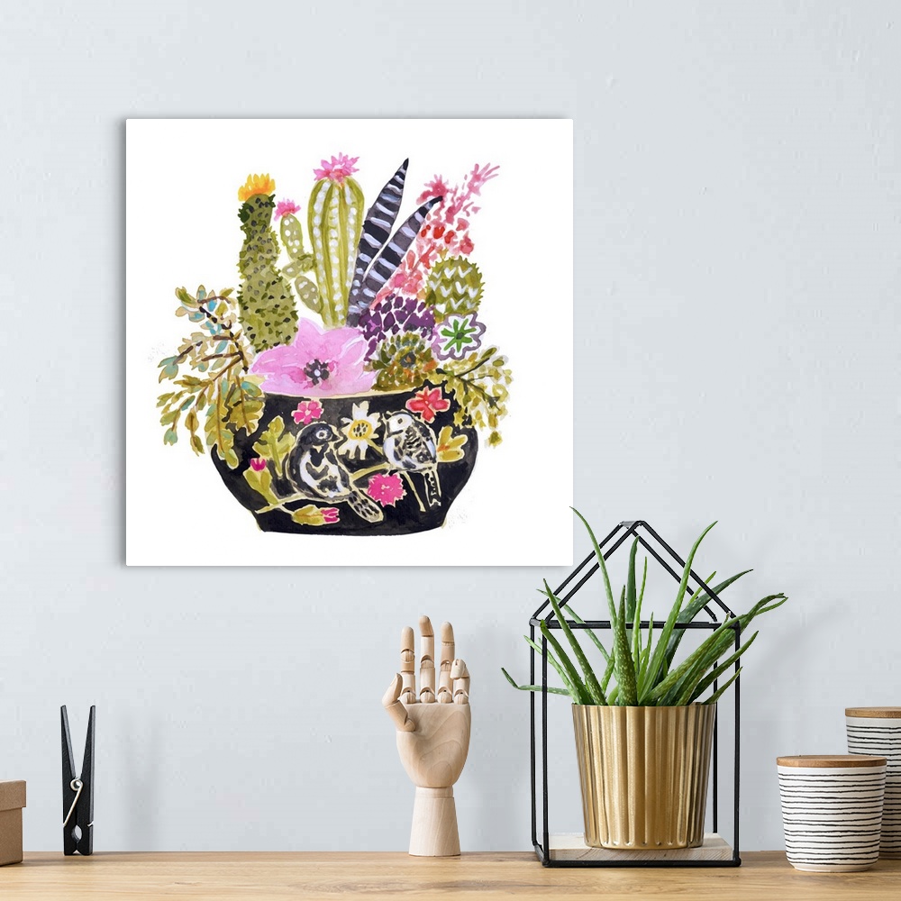A bohemian room featuring Vase With Cactus II