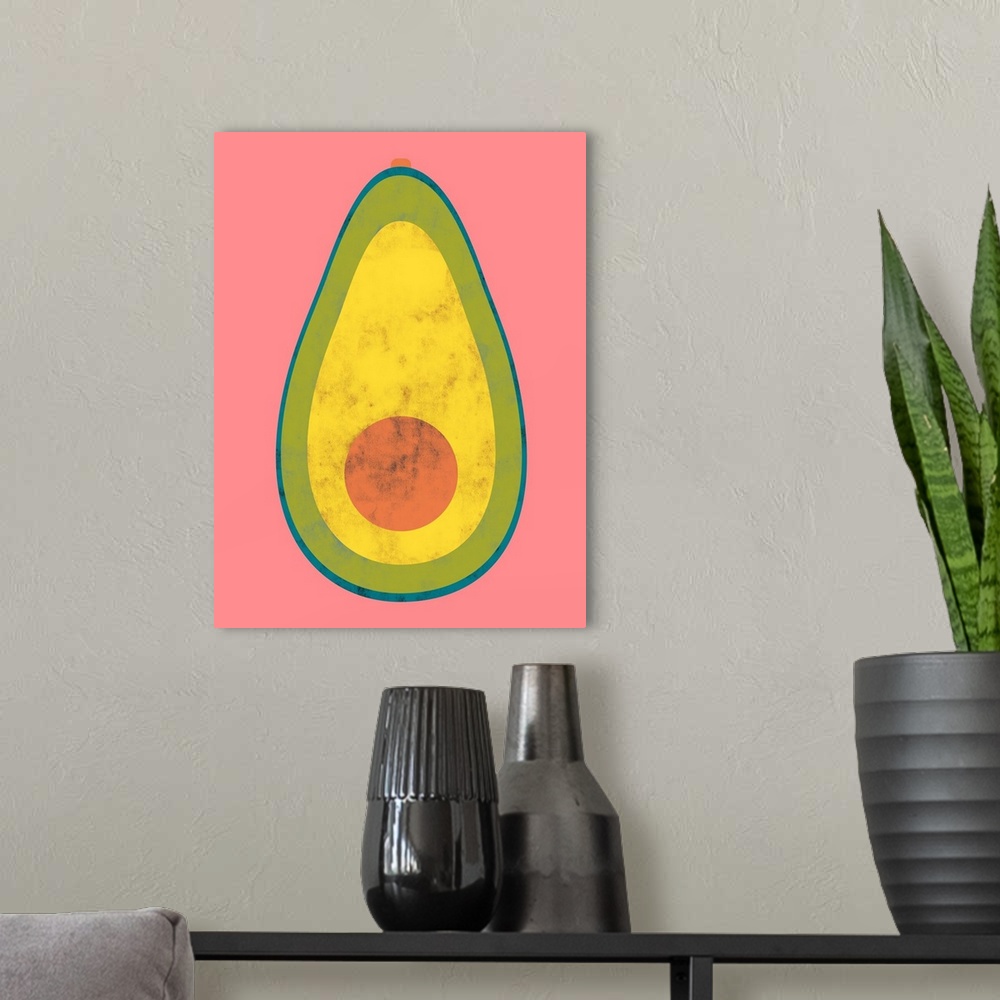 A modern room featuring Fun and contemporary painting of an avocado.