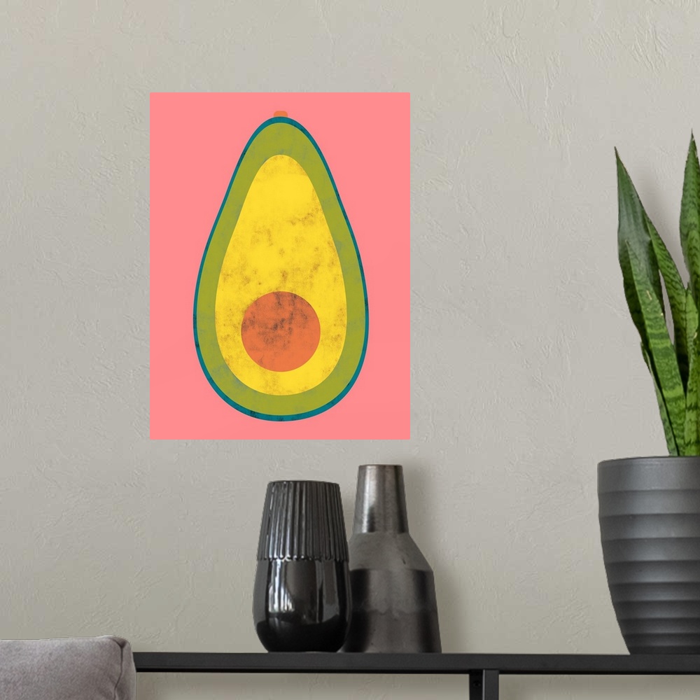 A modern room featuring Fun and contemporary painting of an avocado.