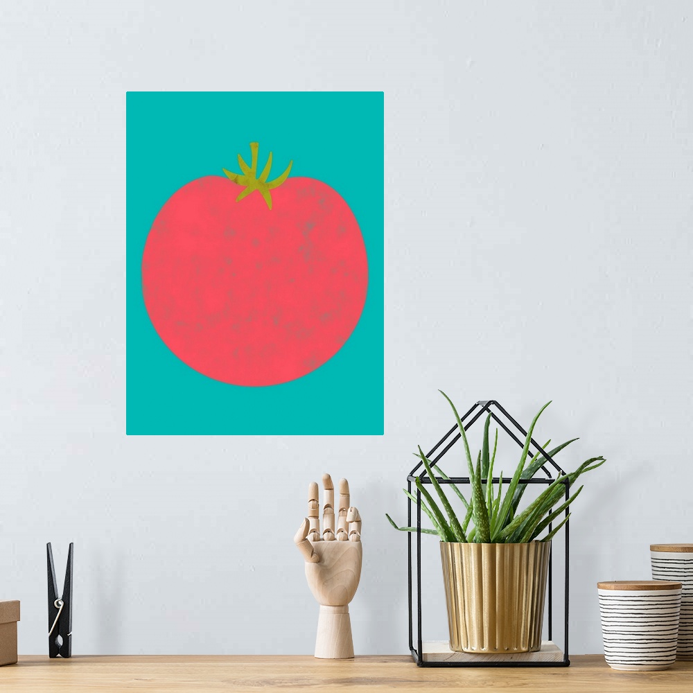 A bohemian room featuring Fun and contemporary painting of a tomato.