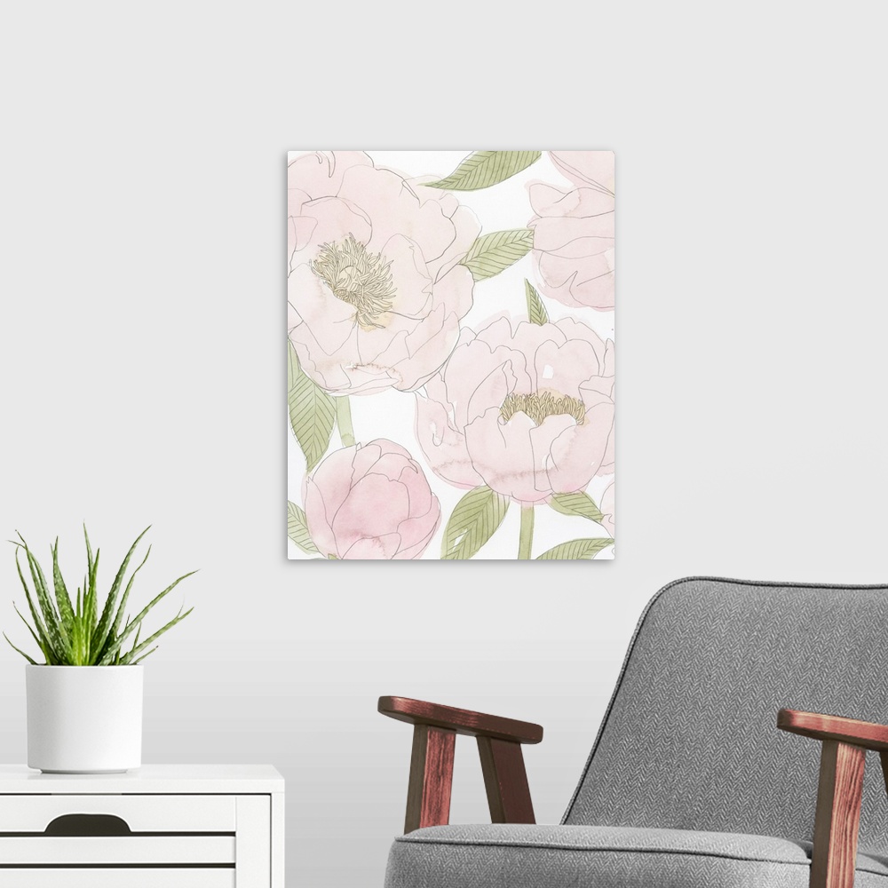 A modern room featuring Veiled Peonies I