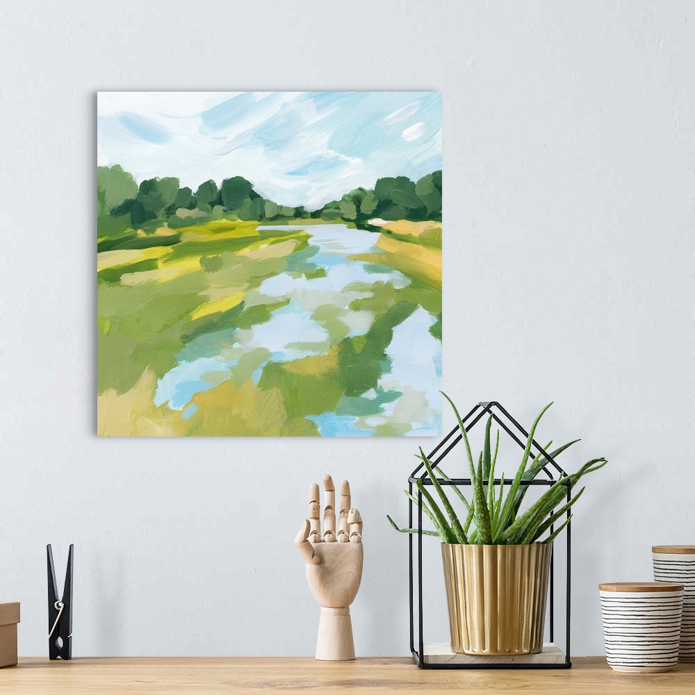 A bohemian room featuring Verdant Abstract Wetland I