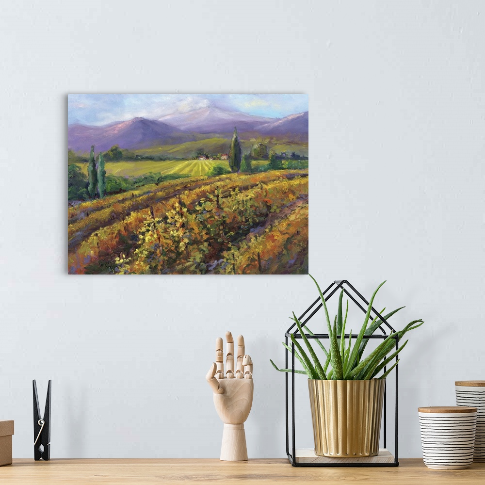 A bohemian room featuring Vineyard Tapestry I
