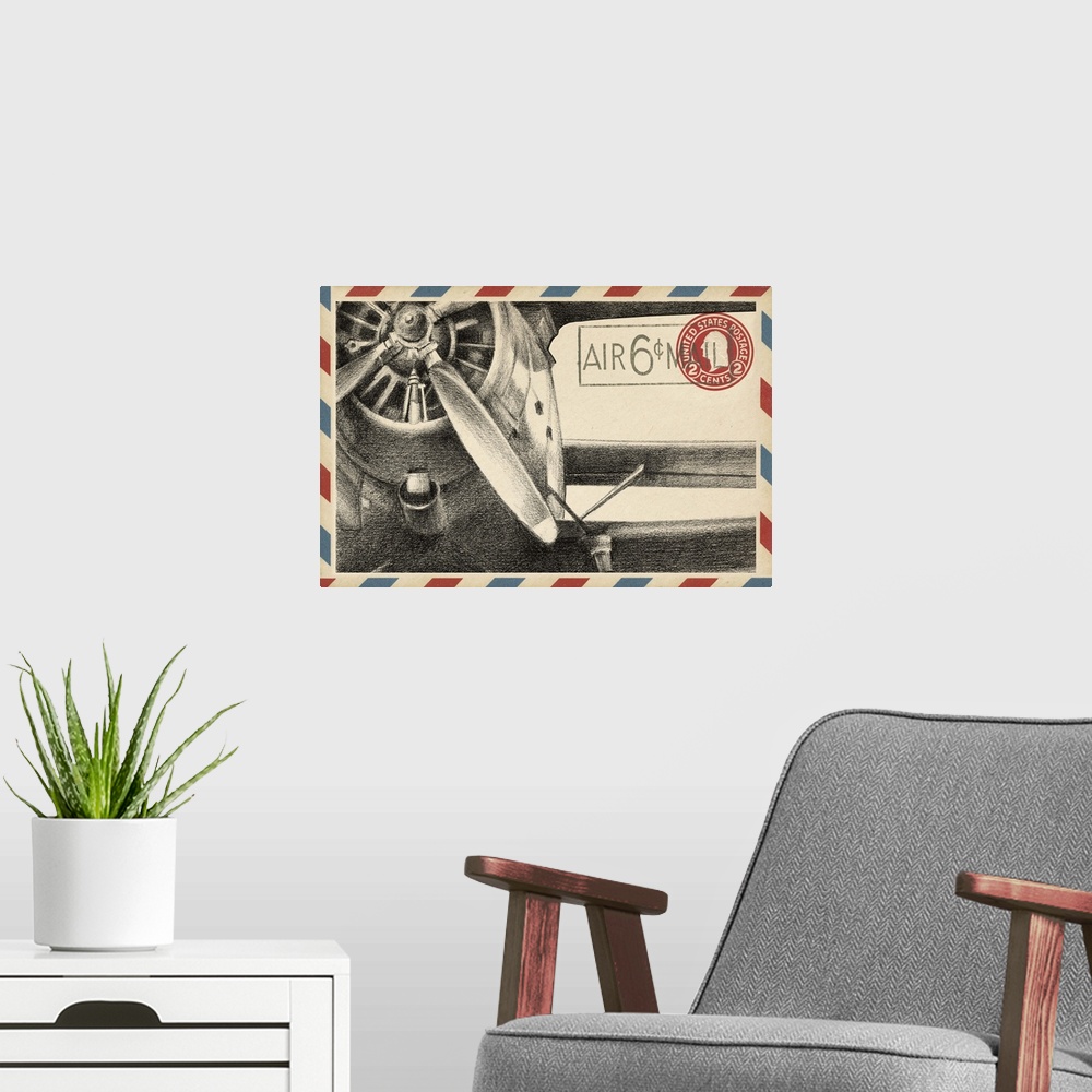 A modern room featuring Vintage Airmail II