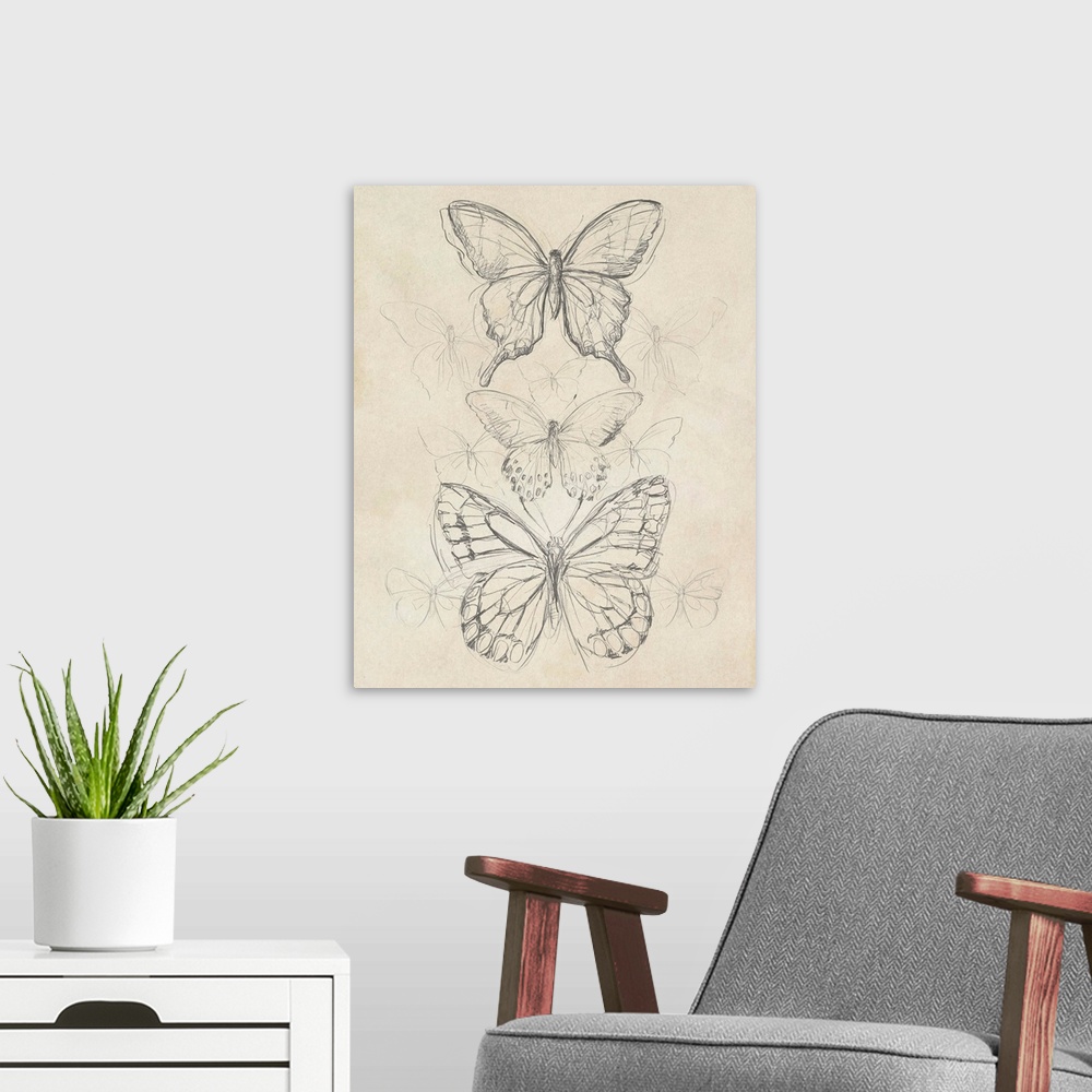 A modern room featuring Vintage Butterfly Sketch II