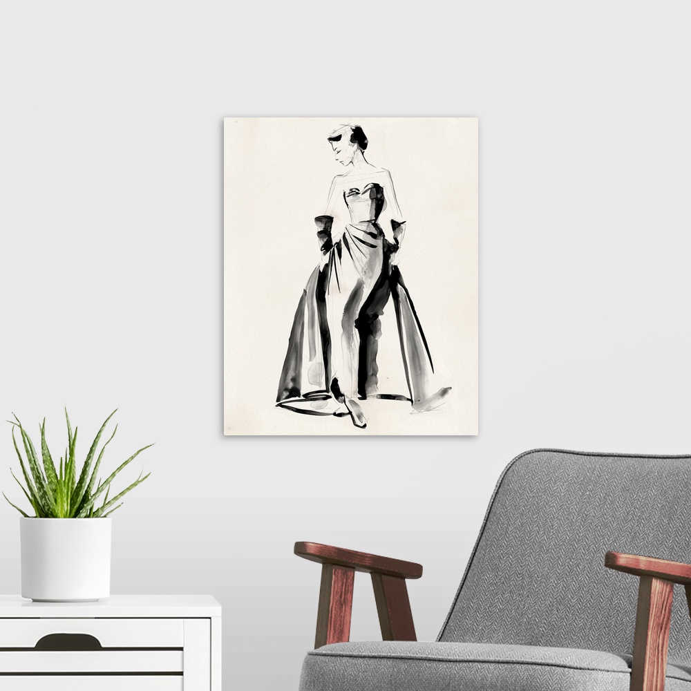 A modern room featuring Vintage Costume Sketch I