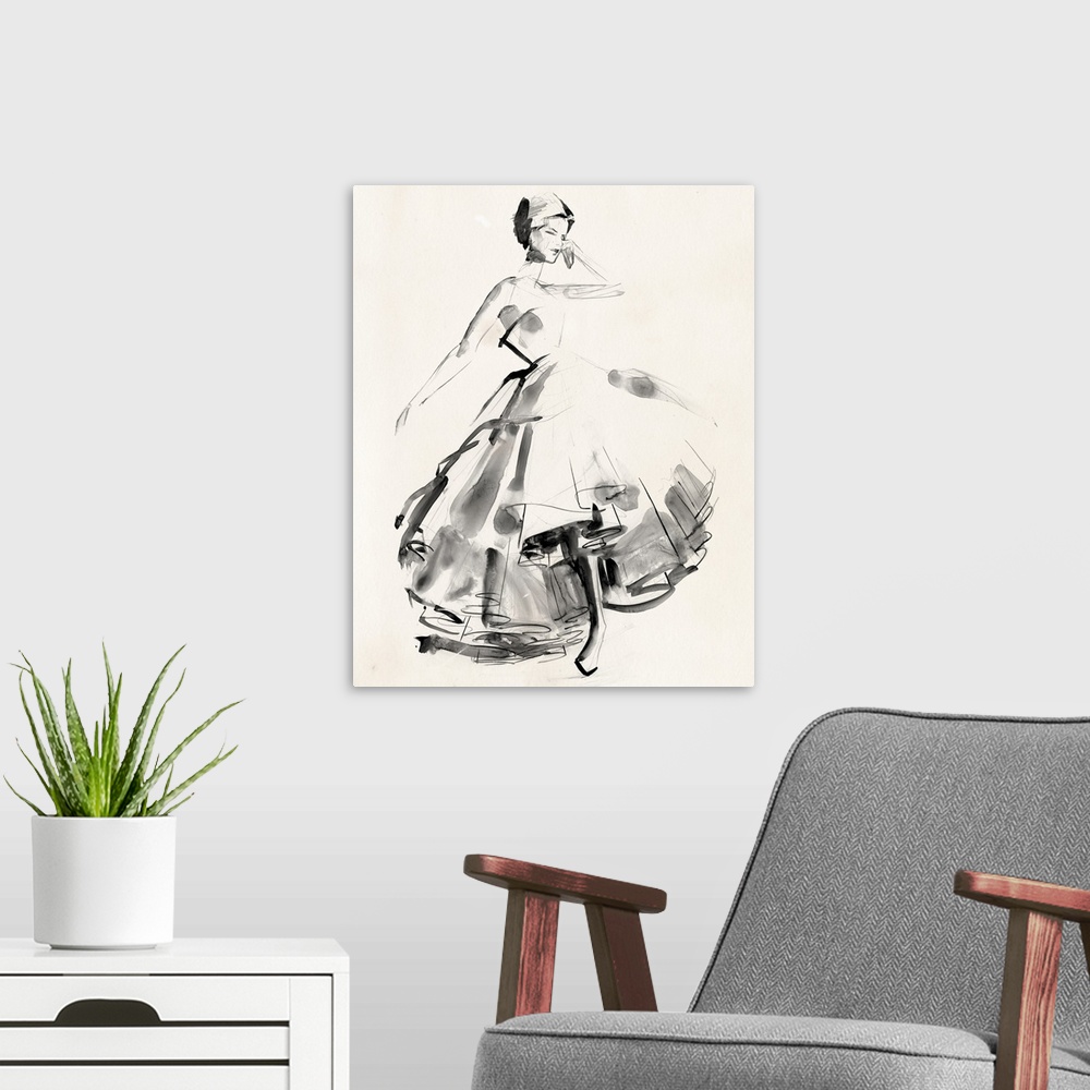 A modern room featuring Vintage Costume Sketch II