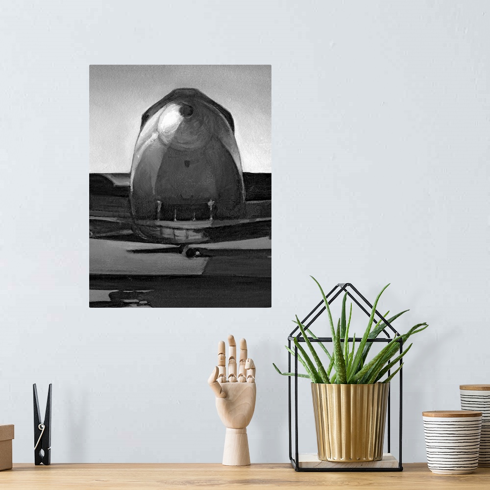 A bohemian room featuring Big canvas print of an illustration of an antiqued airplane.