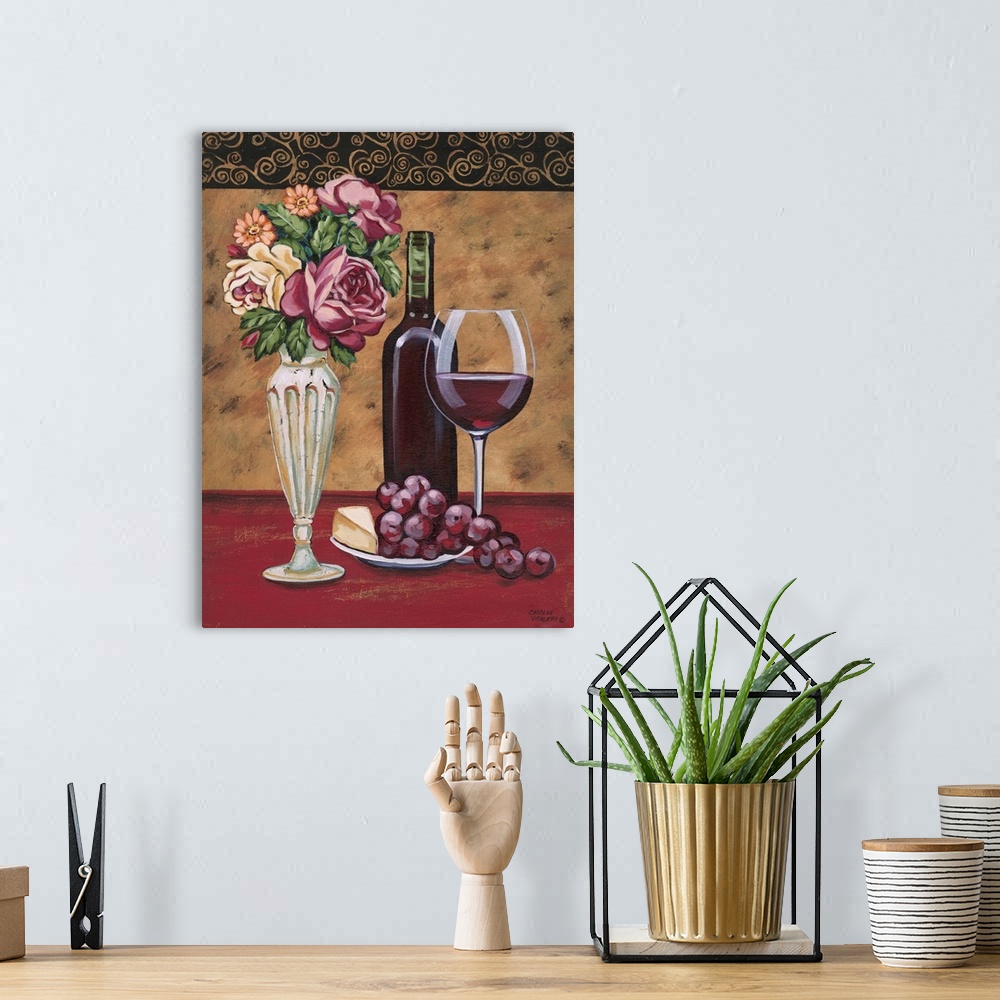 A bohemian room featuring Vintage Flowers and Wine I