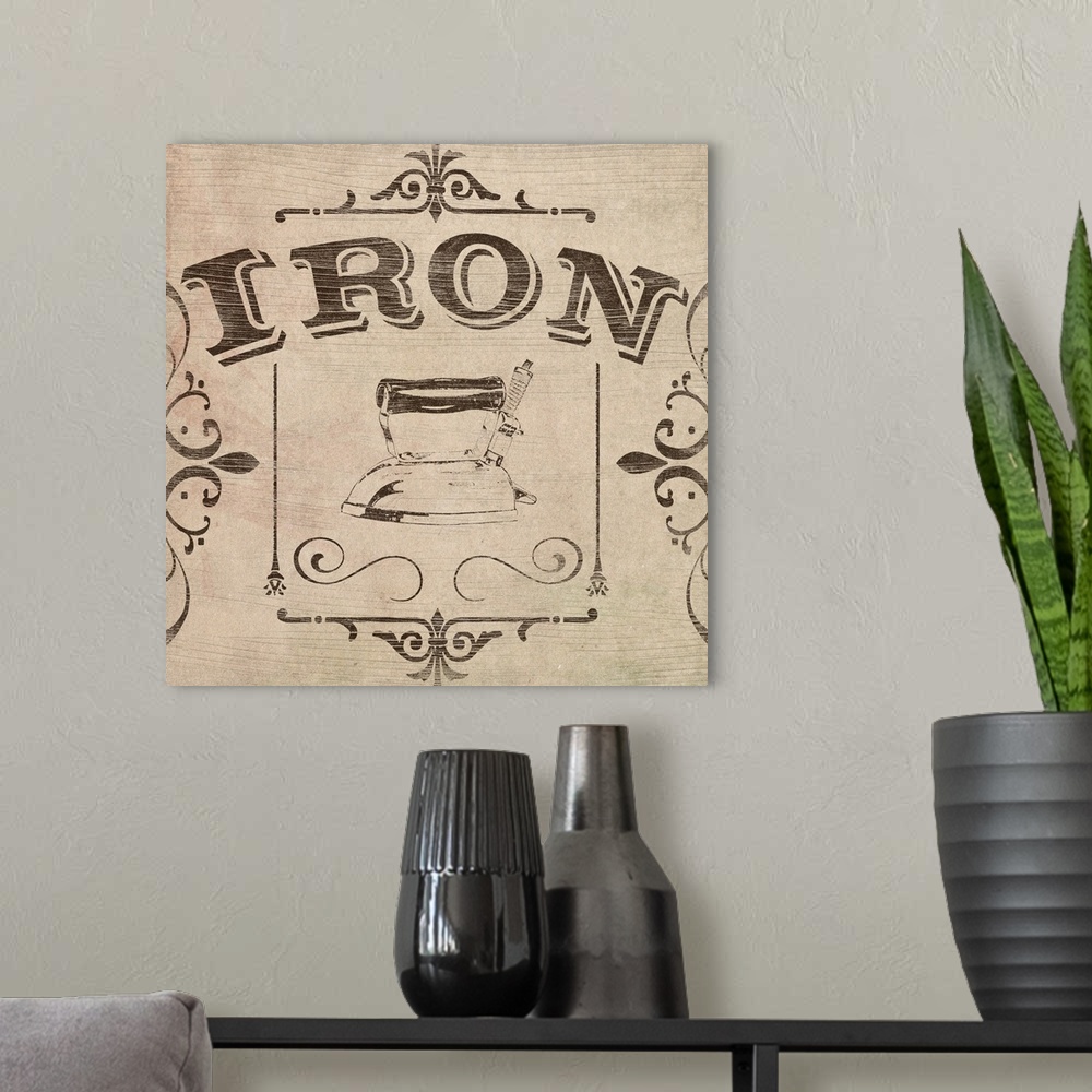 A modern room featuring Vintage Laundry Signs VI