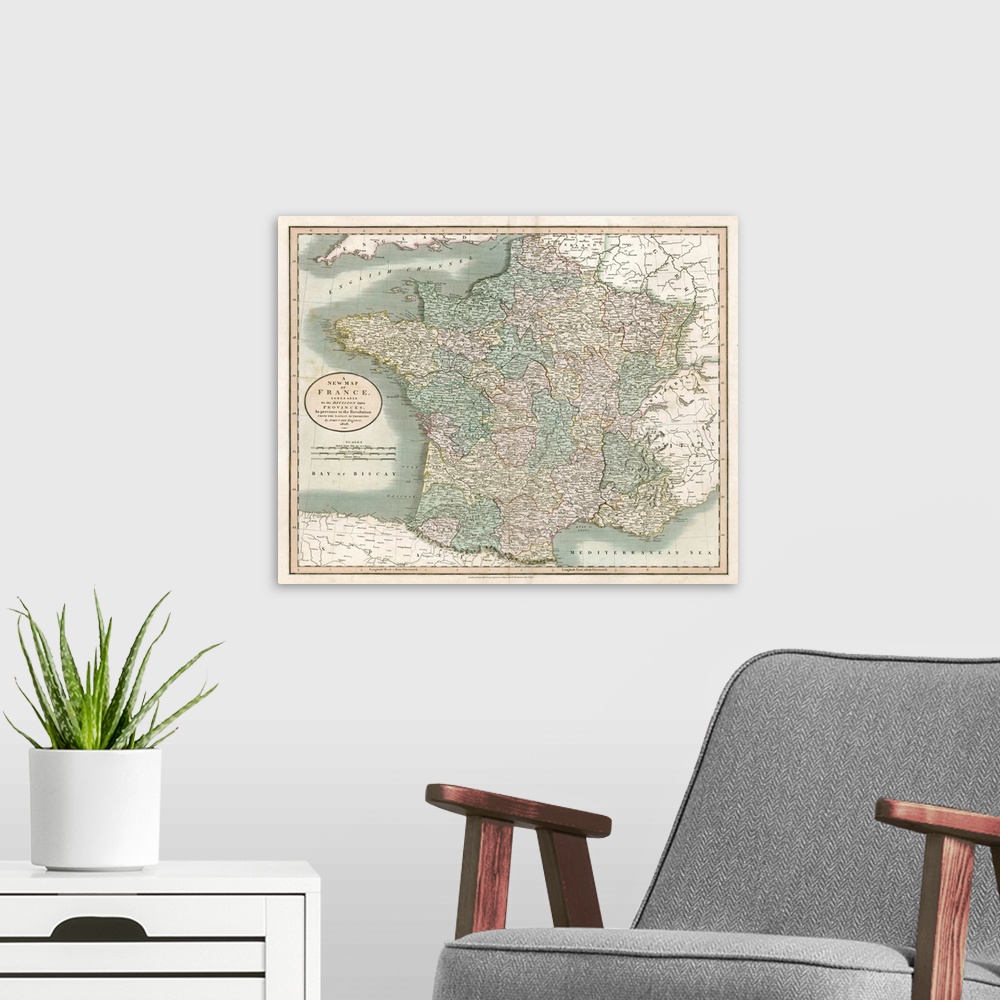 A modern room featuring Vintage Map of France