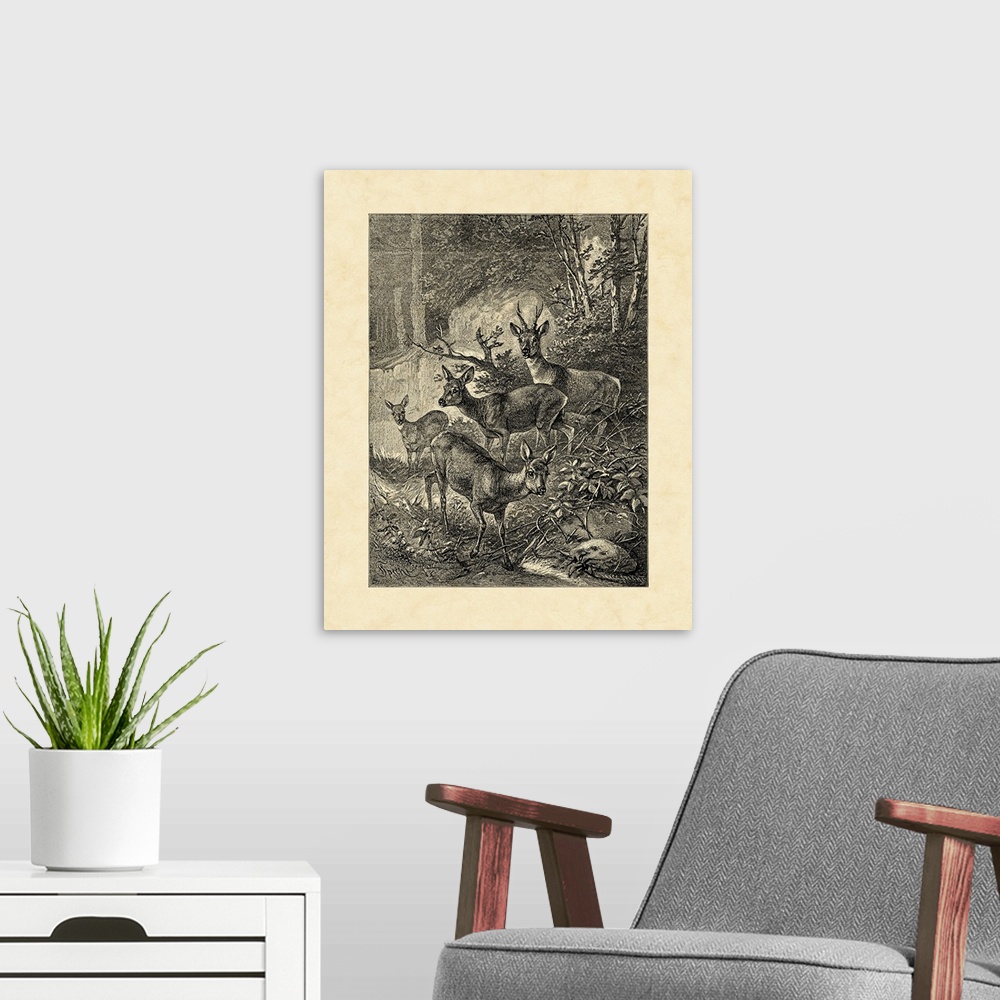 A modern room featuring Vintage stylized animal illustration.