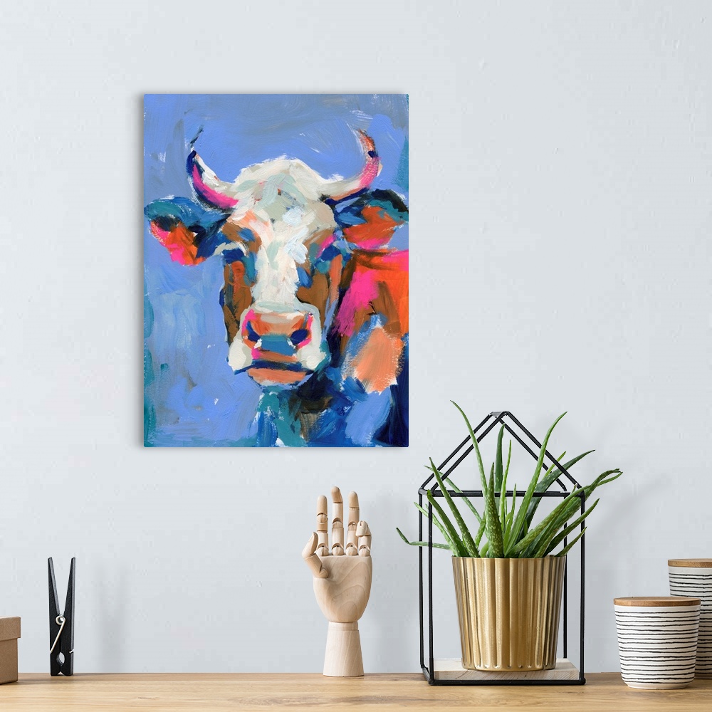 A bohemian room featuring Vivid Cow Portrait I