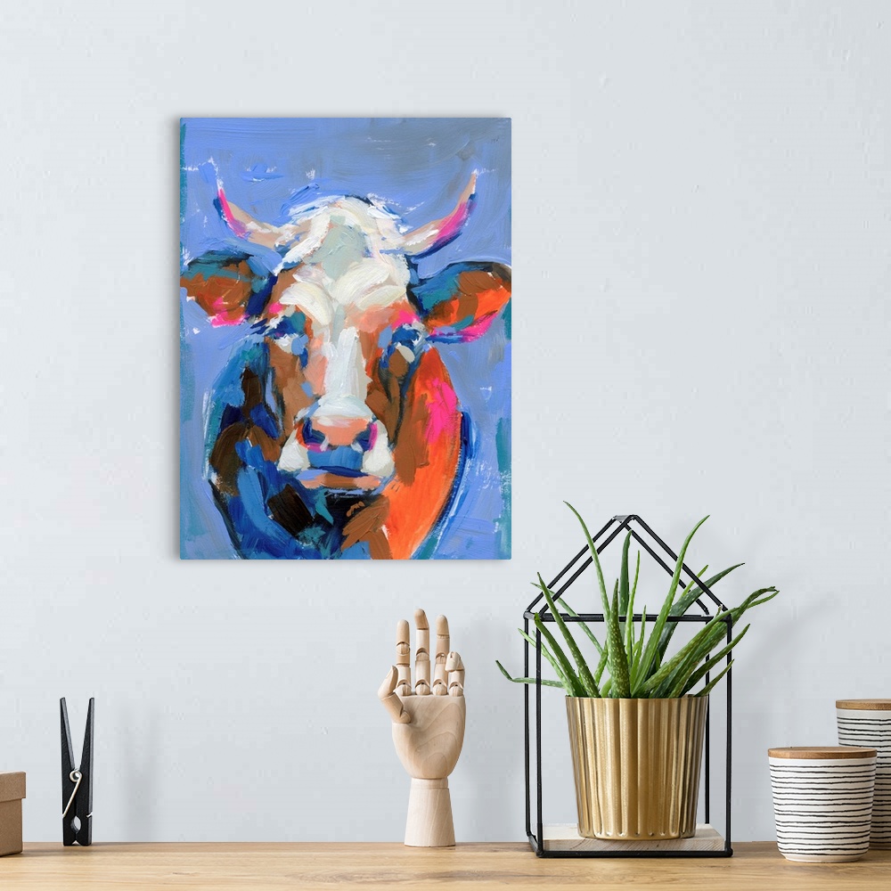 A bohemian room featuring Vivid Cow Portrait II