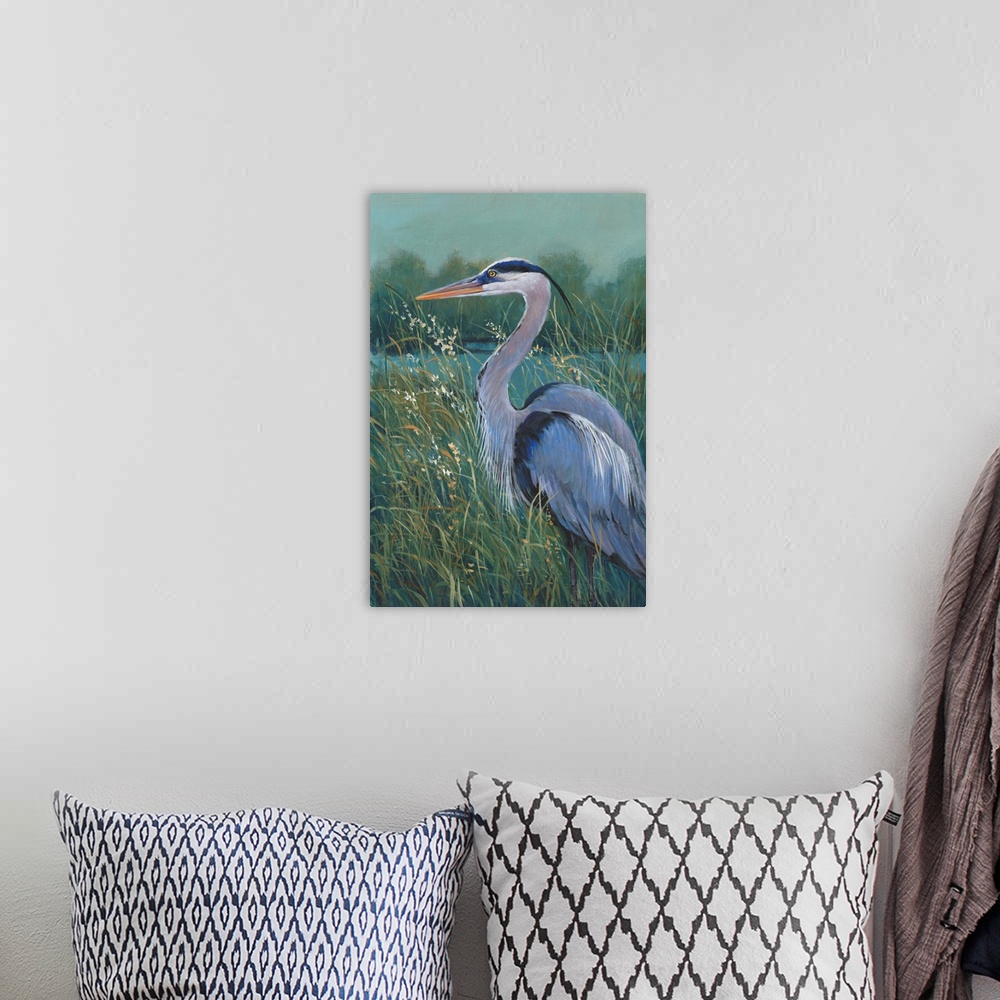 A bohemian room featuring Wading Heron I