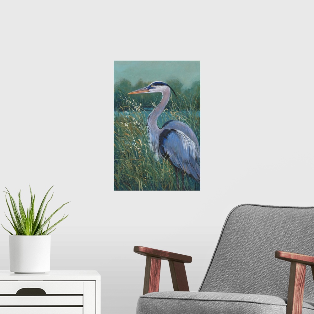 A modern room featuring Wading Heron I