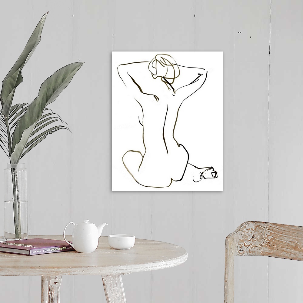 A farmhouse room featuring Abstracted nude seated figure on a white background.