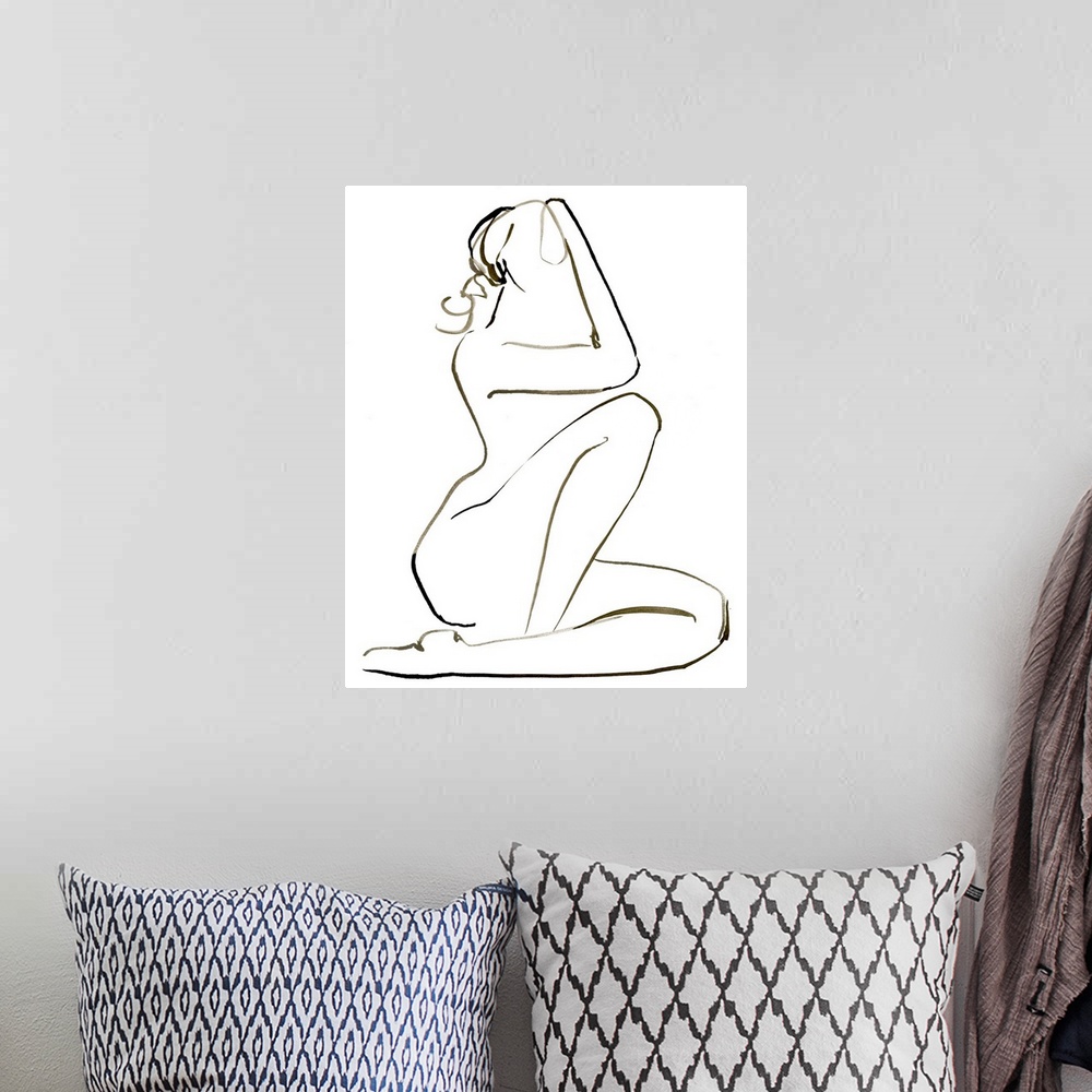 A bohemian room featuring Abstracted nude seated figure on a white background.