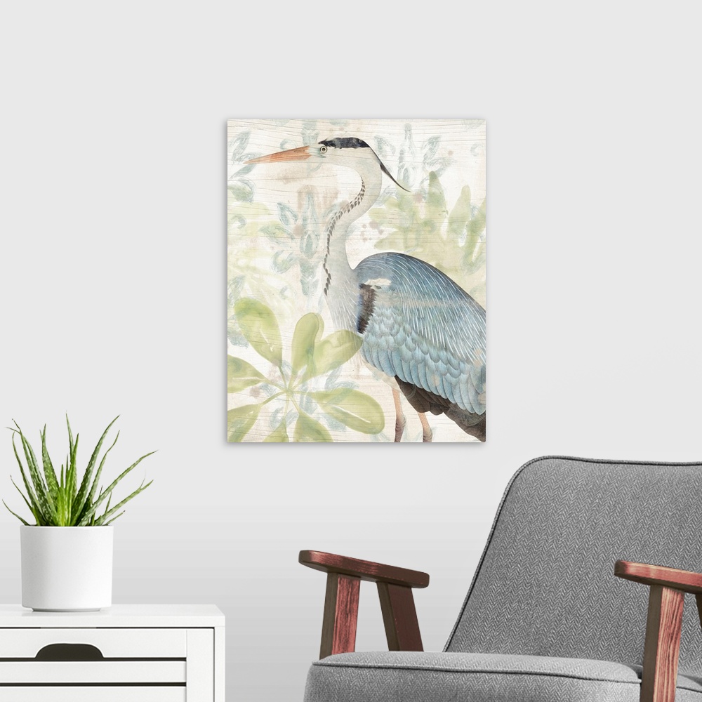 A modern room featuring Waterbird Tapestry I
